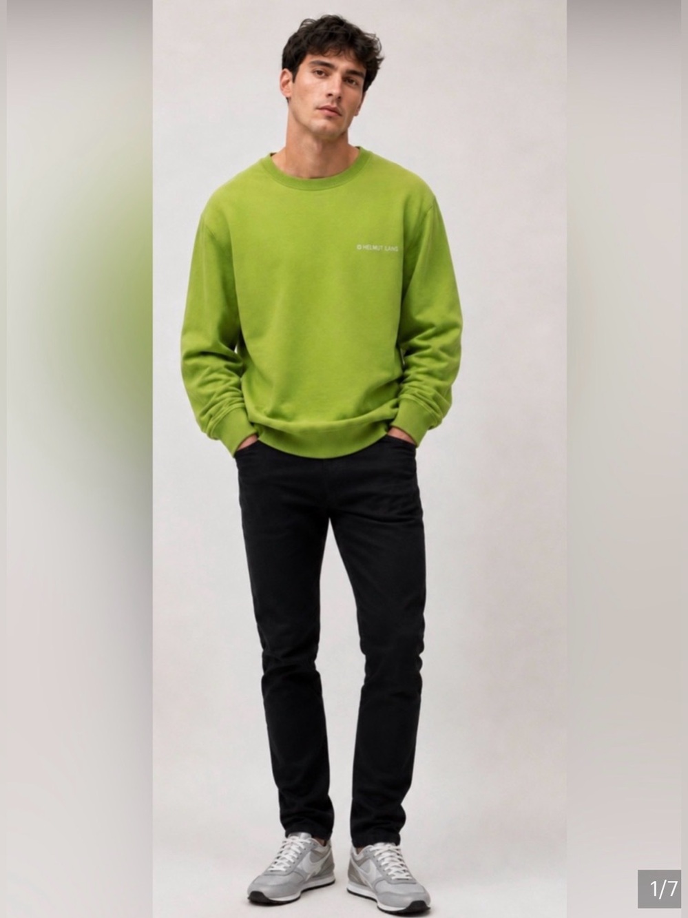 Helmut Lang Lime Green Logo Crewneck Sweatshirt Men’s L Made Portugal